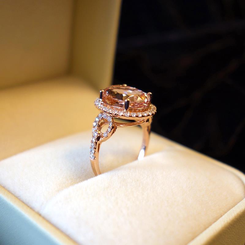 Shining Oval Gold Powder Crystal Silver Full of Diamonds Women's Ring Opening Luxury Exquisite Wedding Anniversary