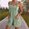European And American Women's Summer Casual Solid Color Suspender Shorts One-piece Pants Adjustable Large Size Overalls Cool And Comfortable