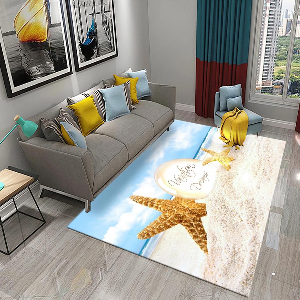Hello Summer Carpet Beach Sea Starfish Pattern Bathroom Anti-Slip Carpet Door Mat Doormat Outdoor Living Room Bedroom Floor Rug