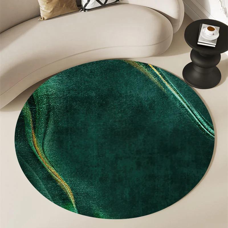 Nordic Green Gold Black Marble Round Carpet Modern Home Bedroom Living Room Decoration Round Rugs Balcony Bathroom Anti-slip Mat