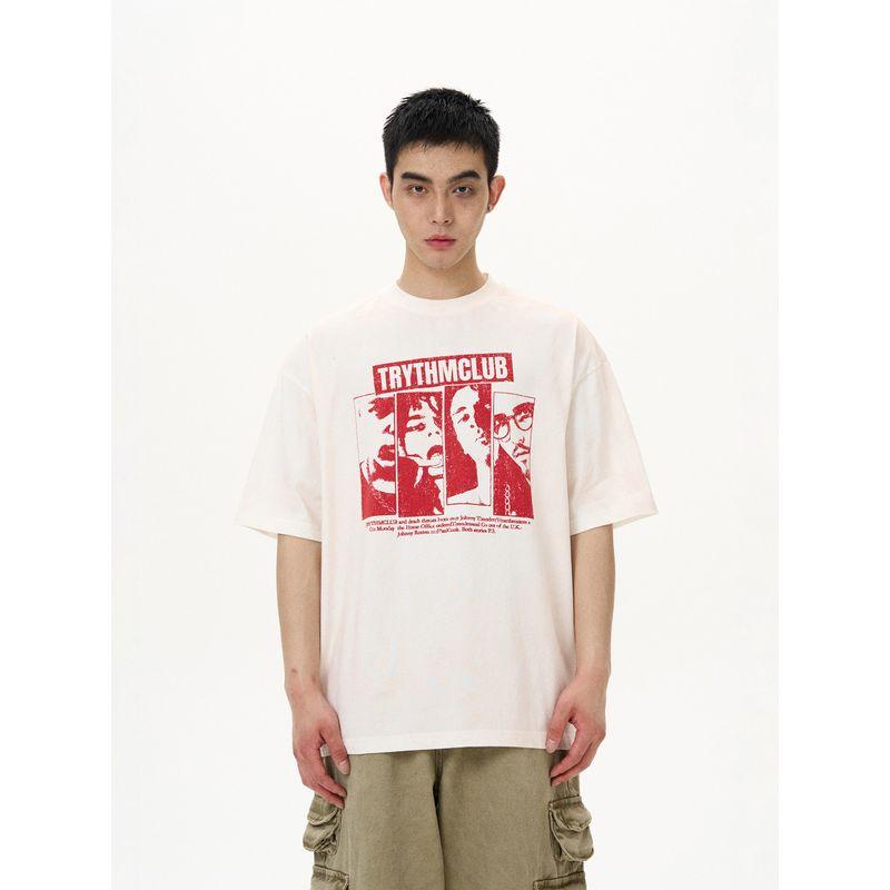 Kisko Design-Inspired American-Style Character Print Loose Round-Neck Short-Sleeve T-Shirt for Men and Women, Cool and Casual Summer Tee, Trendy