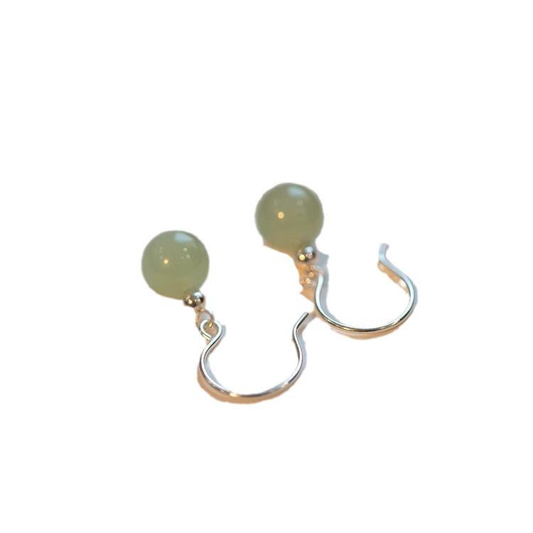 Hetian Jade and Red Agate Earrings - S925 Silver, Vintage High-End Design for Women, Autumn/Winter 2023