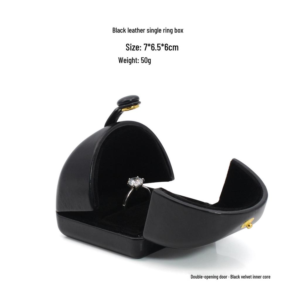 Black Leather Dual-Opening Jewelry Box for Rings, Earrings, Necklaces, and Bracelets
