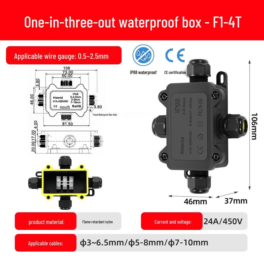 IP68 Waterproof Outdoor Junction Box with Terminals – Plastic High Power Rainproof Distribution Box with Ears