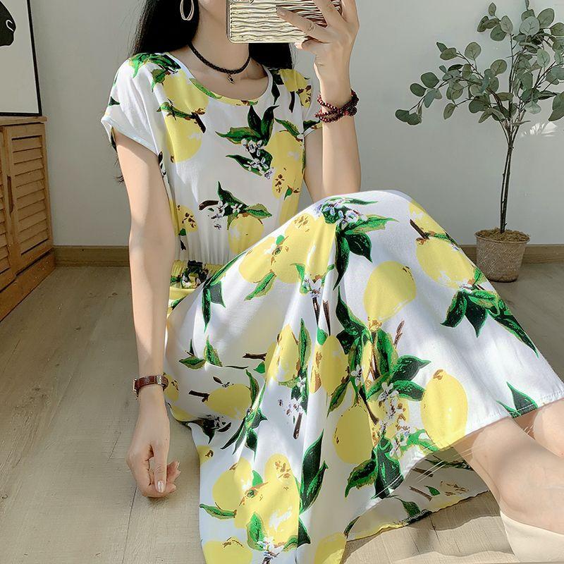 Свободное и обтягивающее хлопково-шелковое платье с короткими рукавами для летней — фото 11