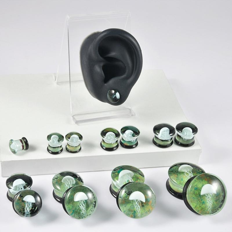 Unique Jellyfish Pattern Glass Ear Stretcher Handcrafted Expander Body Piercings Suitable for Comfortable All Day Wear