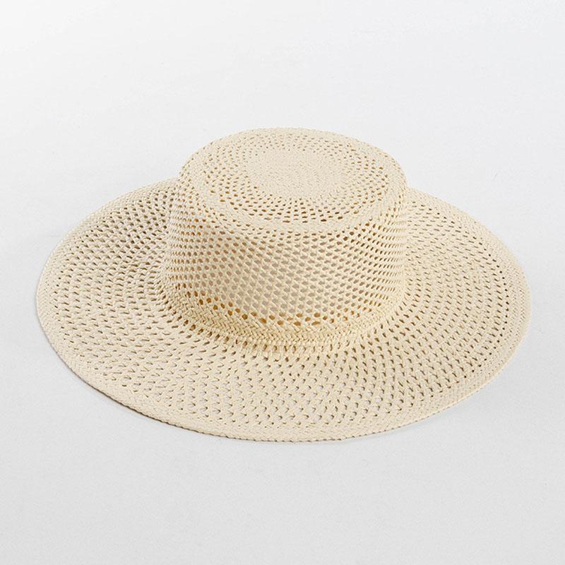 Casual Hand-woven Hollow Wide Brim Paper Straw Hat Outdoor Beach Sun Protection Straw Hat Trend