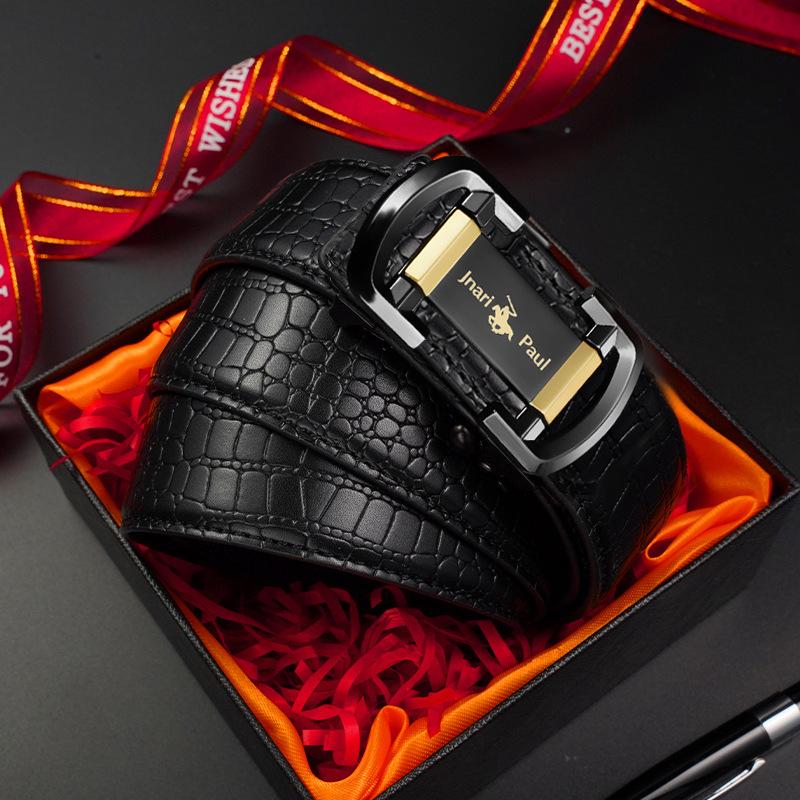 Men's Belt Crocodile Pattern Cowhide Automatic Buckle Belt High End Business Classic New Trousers Belt for Young and Middle Aged