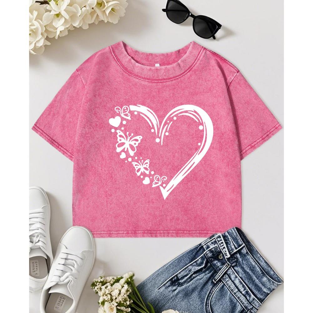 Butterflies Fly On Love Printed Washed T-Shirt Women Cotton Slim Short Sleeve Clothes Summer Casual T Shirts
