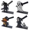 Festive Table Decor Halloween Sign, Spooky Ghost Grim Reaper Black Cat Pumpkin Scarecrow Realistic Patterns Wooden Tabletop Centerpiece for