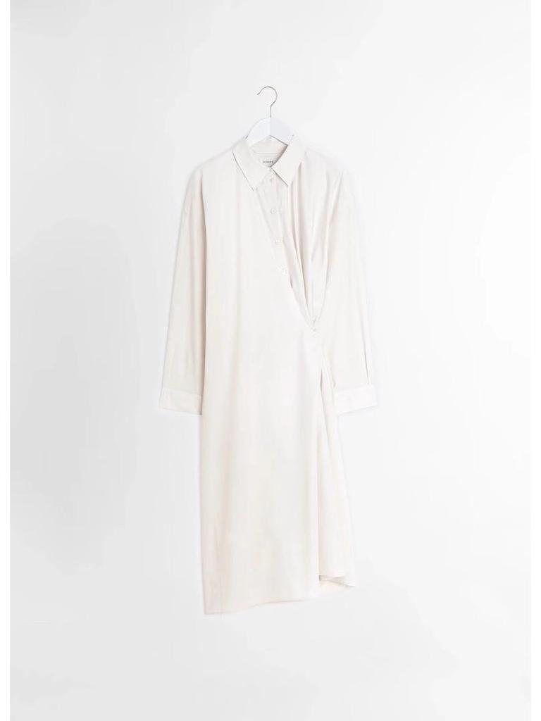 Aktuelles Lemire Frühjahrsankunft Lockerer Revers Diagonale Knöpfe Langarm Hemdblusenkleid für Damen