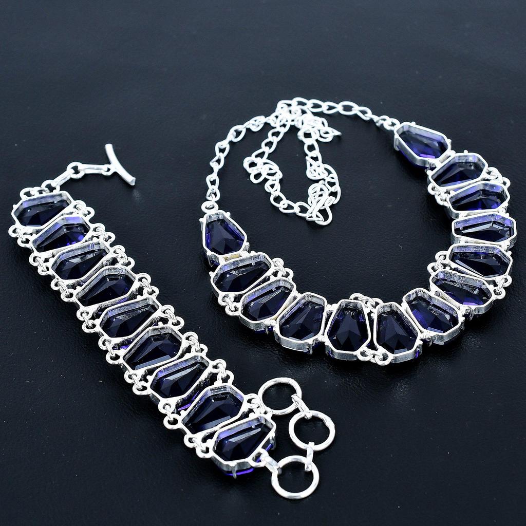 Amethyst Necklace & Bracelet Jewelry Set, Coffin Amethyst Gemstone 925 Sterling Silver Handmade Jewelry Unique Collection, Valentine's Day Gift