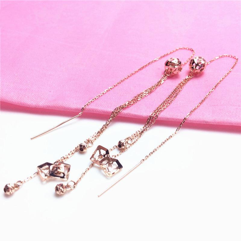 Exquisite Purple Gold Russian Ball Fringed Long Earrings Classic Fashion 585 Rose Gold Plated Earrings Design