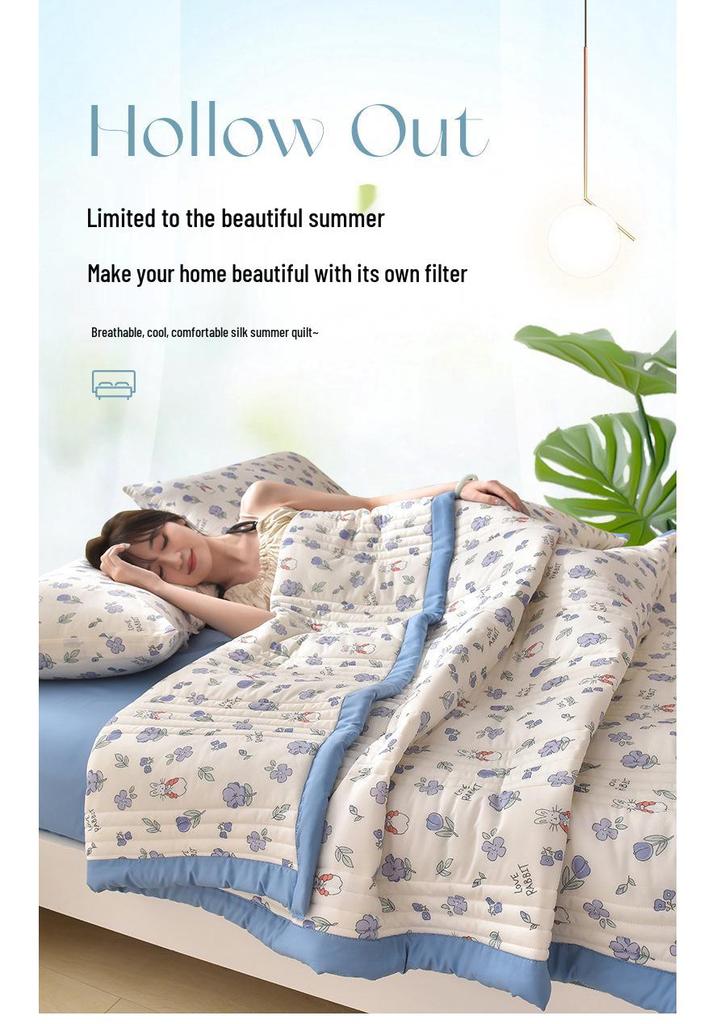 Silk Cooling Summer Quilt - Lightweight, Thin, Skin-Friendly, Machine Washable, Ideal for Air Conditioning