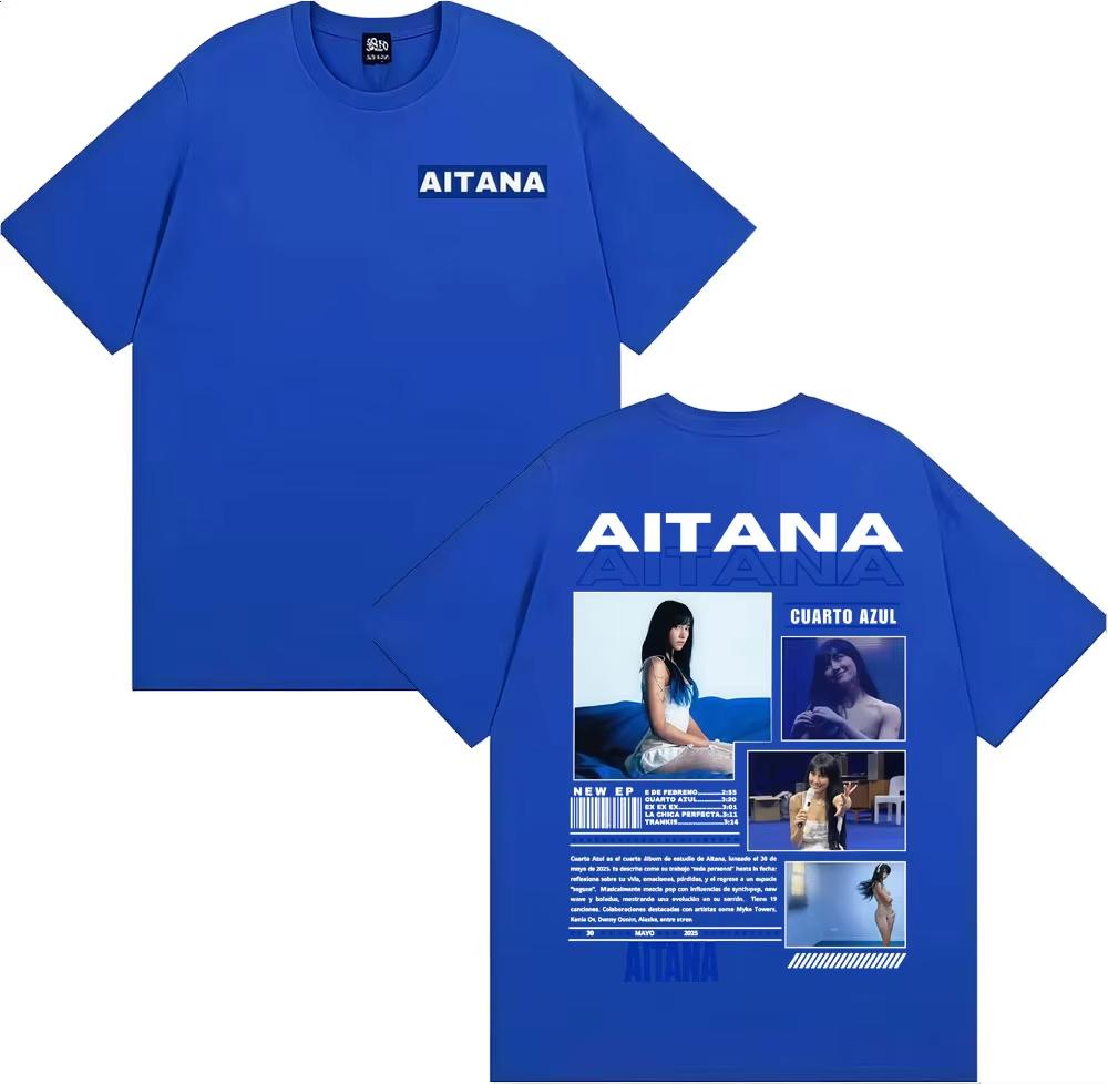

Singer Aitana Cuarto Azul Album 2026 Tour T Shirt Summer New Unisex Womens Fashion Aesthetic Casual 100 Cotton Oversized Tshirt S