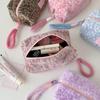Plush leopard print makeup bag, student portable stationery bag, pencil case, desktop storage bag, sanitary napkin storage bag