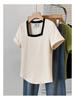 Plus Size Women's Stylish Square Neck Short Sleeve Summer T-shirt - Pure Cotton, Slimming, Up to 200 Jin.