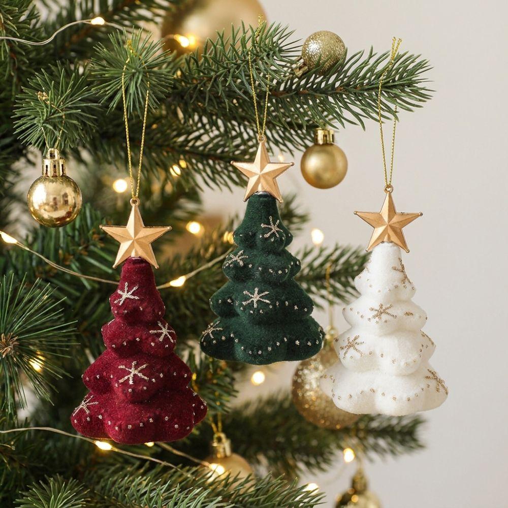 Velvety Flocked Christmas Tree Ornament Glitter Mini Christmas Tree Hanging Decor Seasonal Use