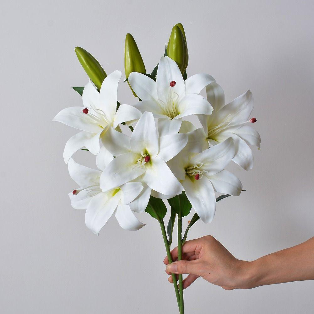 Avec 3 pièces de Fleurs et 2 pièces de Bourgeon Fleur de Lys Artificielle 67cm 6 Couleurs Fleurs Artificielles Fleurs de Simulation Lys Décoration de Maison
