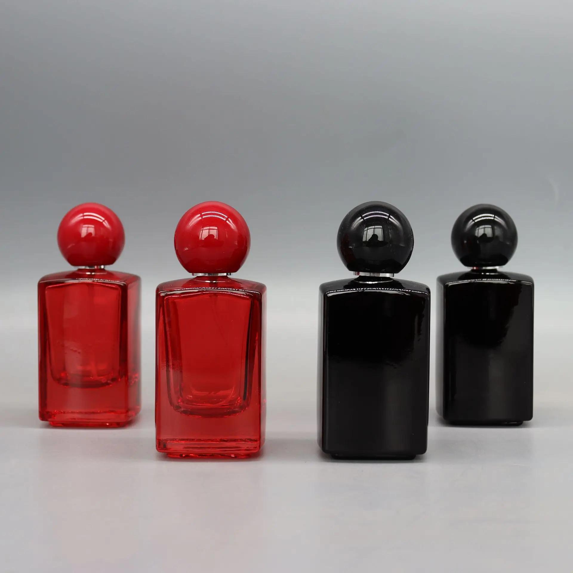 

50ml Square Glass Refillable Perfume Bottle Atomizer High-grade Empty Cosmetic Container Red Black Portable Perfume Spray Bottle glass