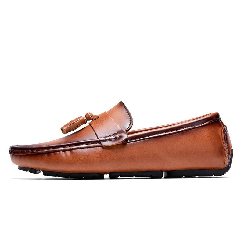 

2025 мужские туфли из маленькой кожи в британском стиле лето ретро корейская версия туфли для вождения на одной педали тренд большой размер туфли Doudou мужские 45 шоколадный