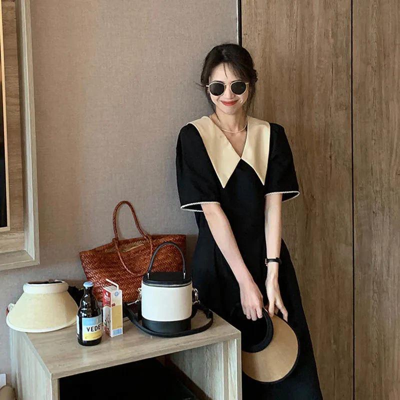 Women s Plus Size V-neck Slimming Long Black Summer Dress 3XL