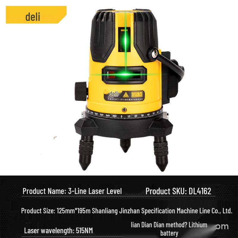 Deli Tools High Precision 2/3/5-Line Green Infrared Laser Level DL4161 for Indoor Use
