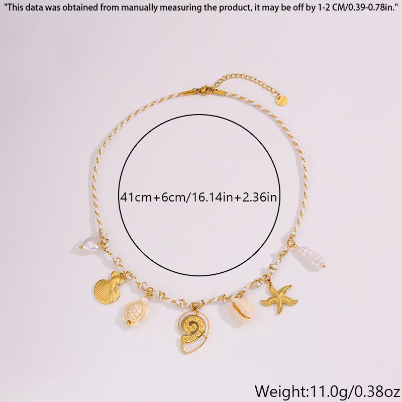 Colar de Corda Trançada em Aço Titânio: Estilo Oceano Design de Concha, Luxo Leve para Mulheres.