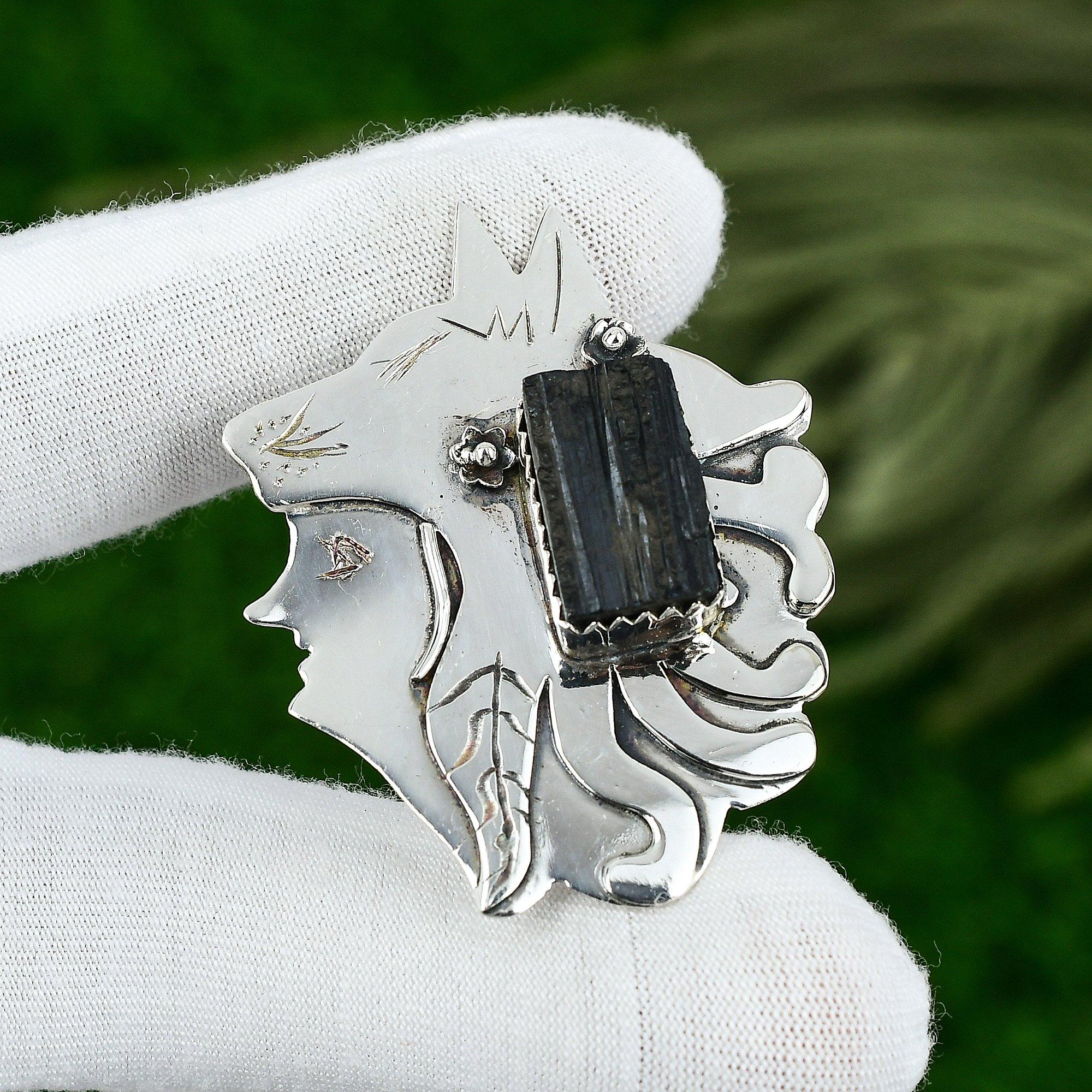 

Серебро 925 пробы Черный турмалин Необработанный драгоценный камень Ручная работа День рождения Сестра Подвеска