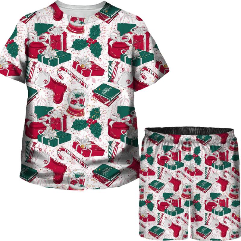 Boys Girls Funny Christmas T Shirts Shorts Sets Xmas Santa Claus 3D Printed Tees/Suits Kids Holiday Party Vacation Clothing Set