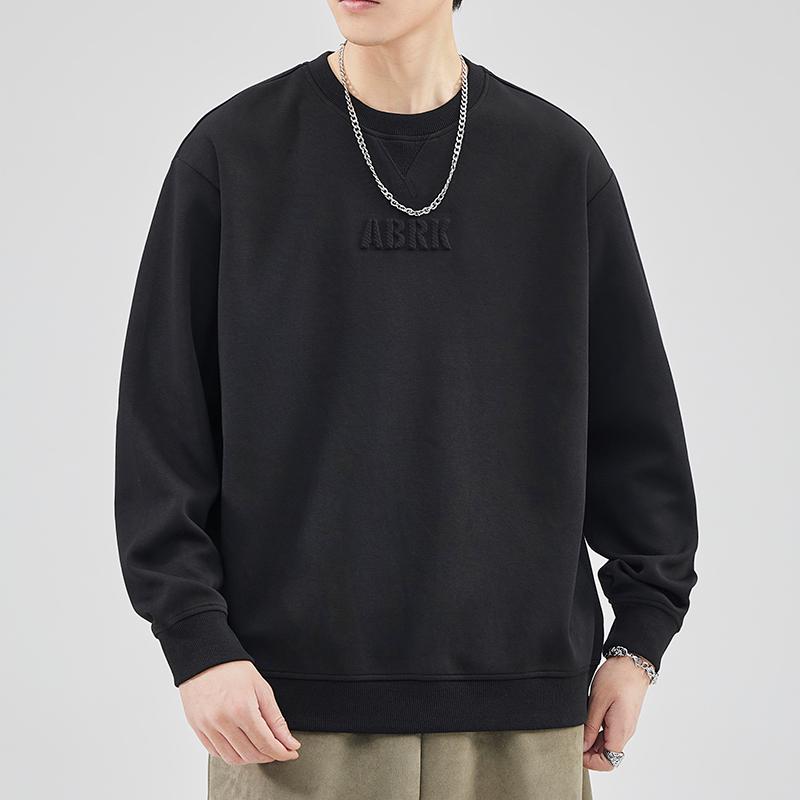 Men's Plus Velvet Warm Round Neck Hoodie - Autumn/Winter Style Long Sleeve Base Layer for Teens