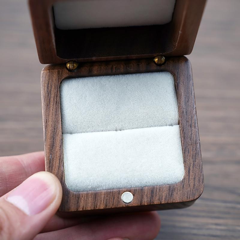 Multifunctional Small Jewelry Box Square Shape Organizer Mini Wooden Ring Box Soft Interior Holder for Proposal Wedding