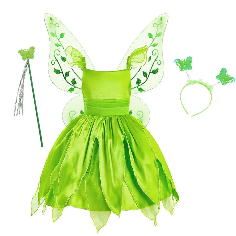 Vestito da Elfo Verde Campanellino - Costume Cosplay di Halloween per Bambini