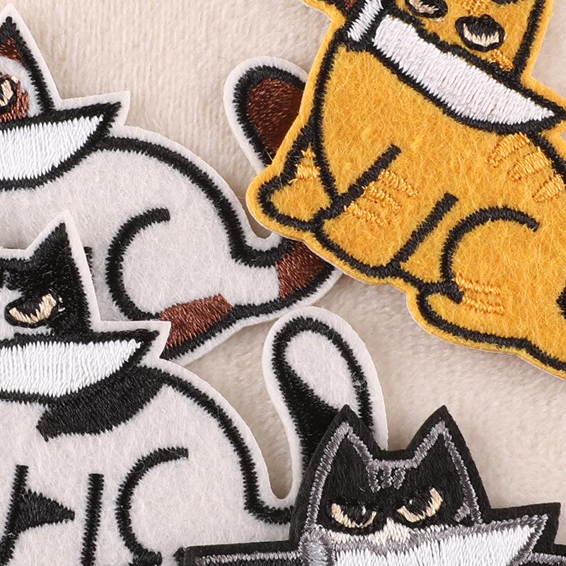 Aufnäher zum Aufbügeln mit Cartoon-Katze-Stickerei: Abzeichen für Kleidungszubehör