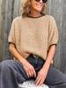Women's Color Block Puff Sleeve Knit Sweater Crew Neck Ribbed Going Out Top