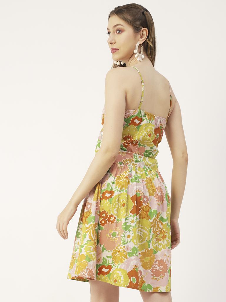 Moomaya Printed Spaghetti Strap Dress, Tie-Knot Knee Length, Flared Dress