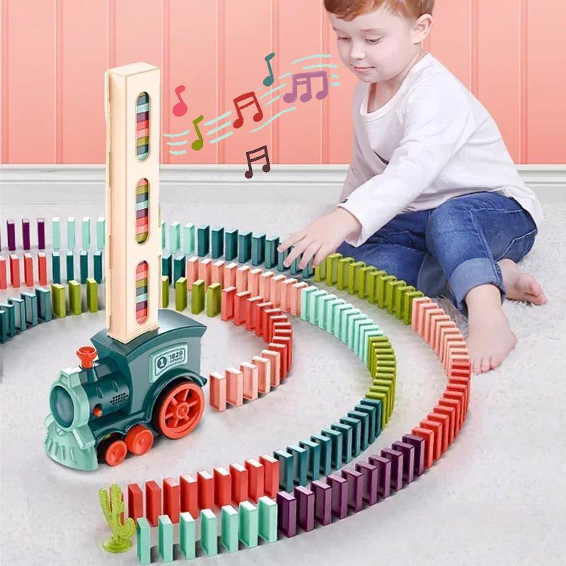 Domino Train for Kids Automatic Electric Laying Car Colorful Dominoes Set Educational Toys Blocks Gift for Boys Girls