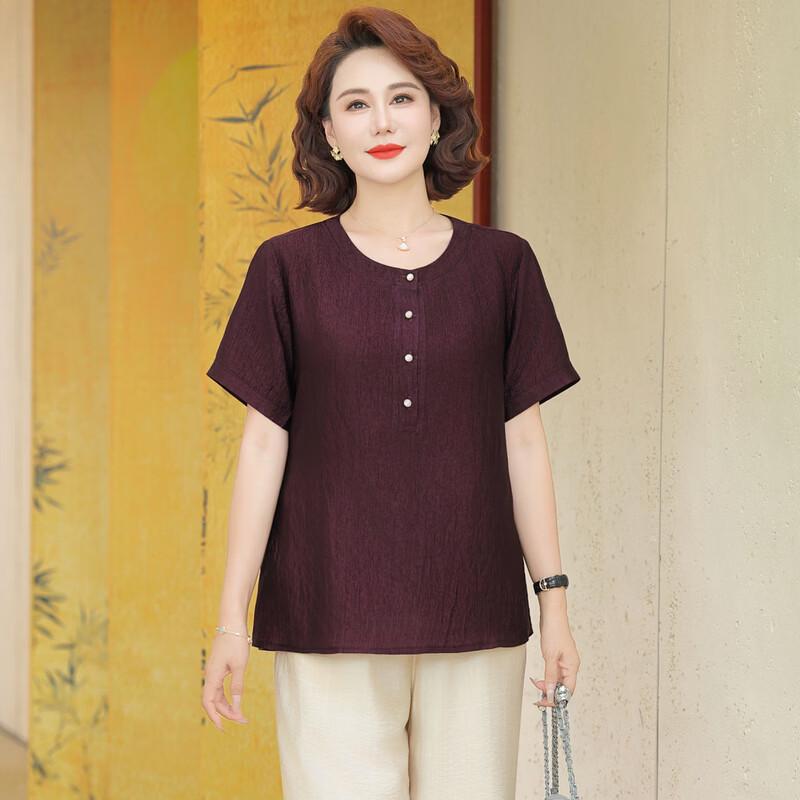 Middle-Aged Women's Plus Size Cotton Linen Summer Top Set
