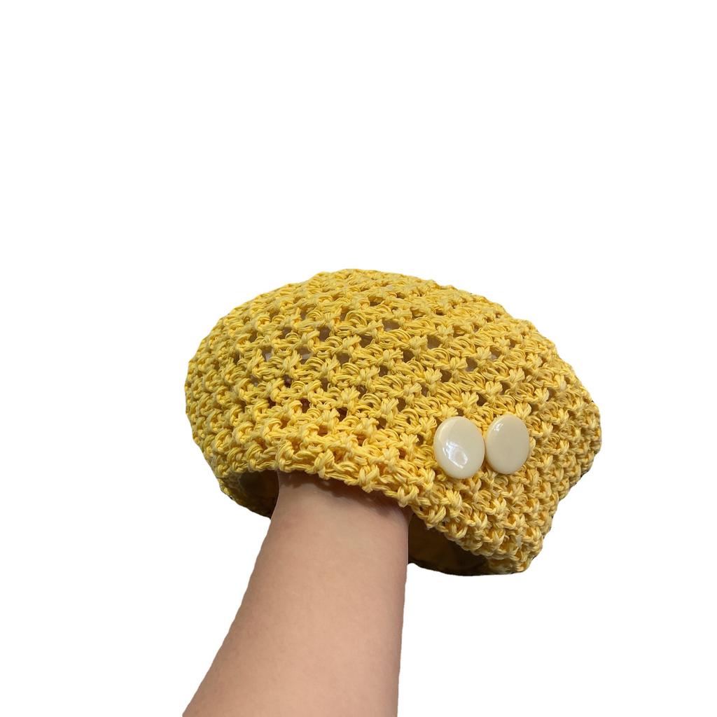 Summer Crochet Hollow Beret Internet Celebrity Fashionable Button Octagonal Hat Outdoor Simple Versatile Painter Hat Female