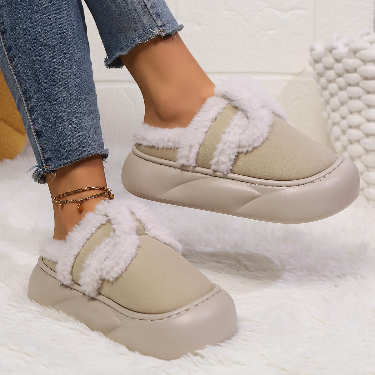 

Зимние новые женские зимние ботинки 2024 года на толстой подошве, пушистые и удобные, на одну ногу, с толстой подошвой, плюшевые, нескользящие, теплые, зимние ботинки 40-41 бежевый