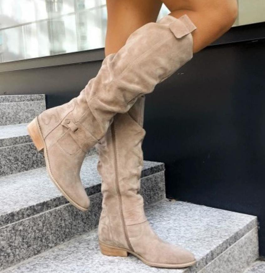 

Модные Новые Женские Новые Ботинки на Низком Каблуке с Боковой Молнией Модная Замшевая Удобная Обувь Повседневные Высокие Модные Ботинки Легкая Универсальная Женская Обувь 34