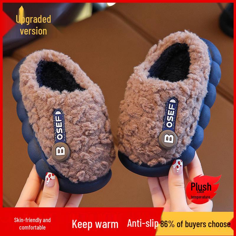 Children's Furry Cotton Slippers for Boys & Girls - Cozy Indoor Shoes for Baby & Parent, Ideal for Autumn & Winter.