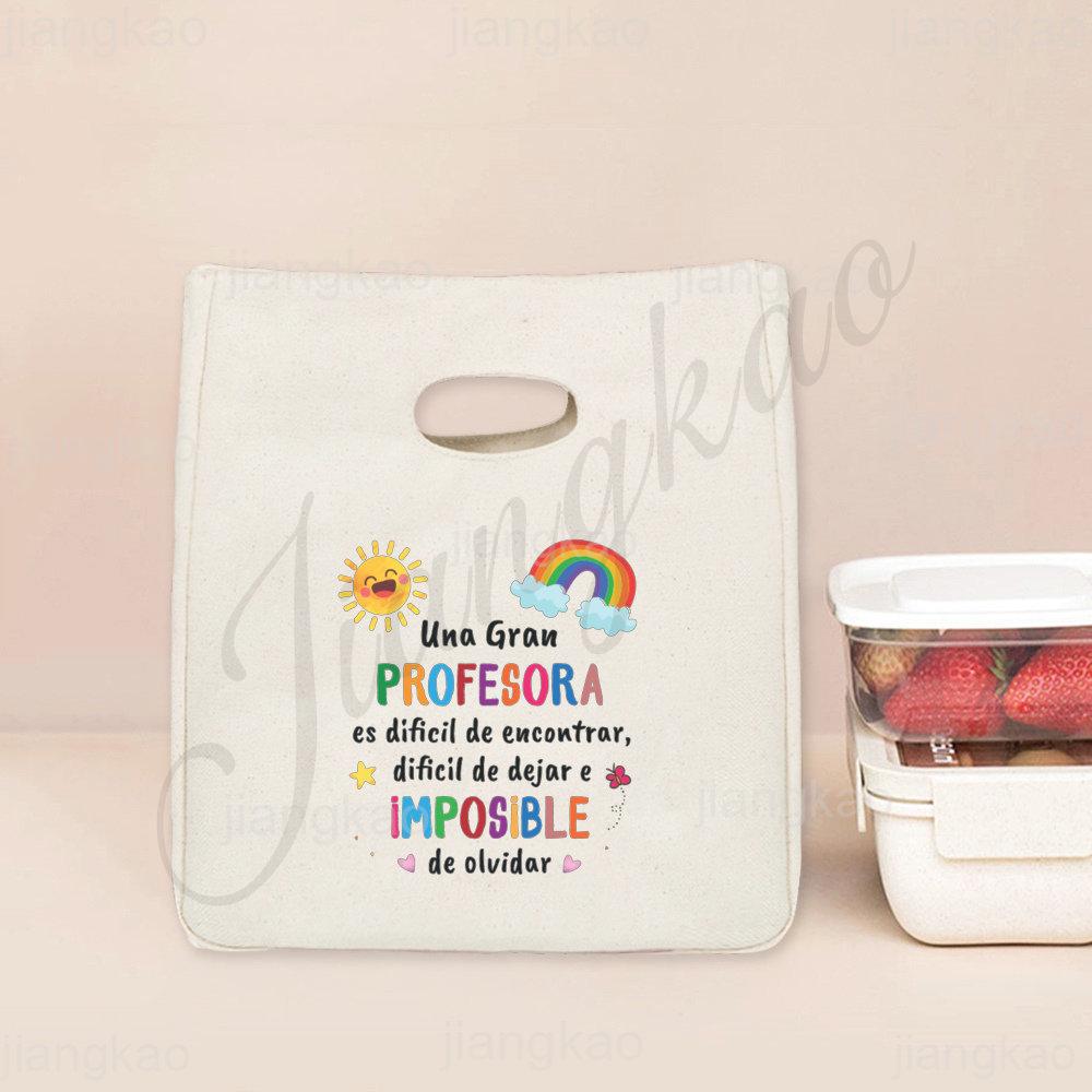 Spanish Printed Portable Lunch Bags Thermal Insulated Bag Teacher Life Picnic Foods Cooler Storage Pouch Thanks Gift for Teacher