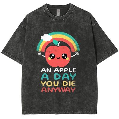 Mode Wir Sterben Alle Y2K Herren Damen Unisex Harajuku Gewaschenes T-Shirt Streetwear Retro Baumwoll T-Shirts Tees