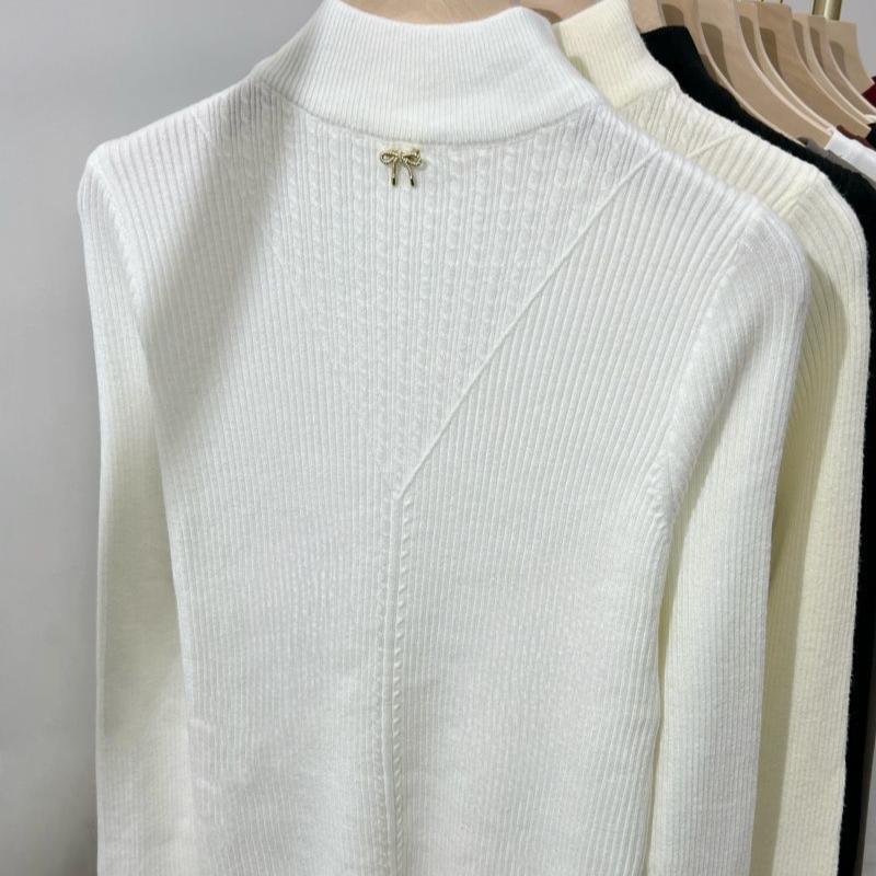 Women's Semi-high Collar Sweater Paired with Short Autumn and Winter Slim Long-sleeved Knitted Undershirt As An Inner Layer