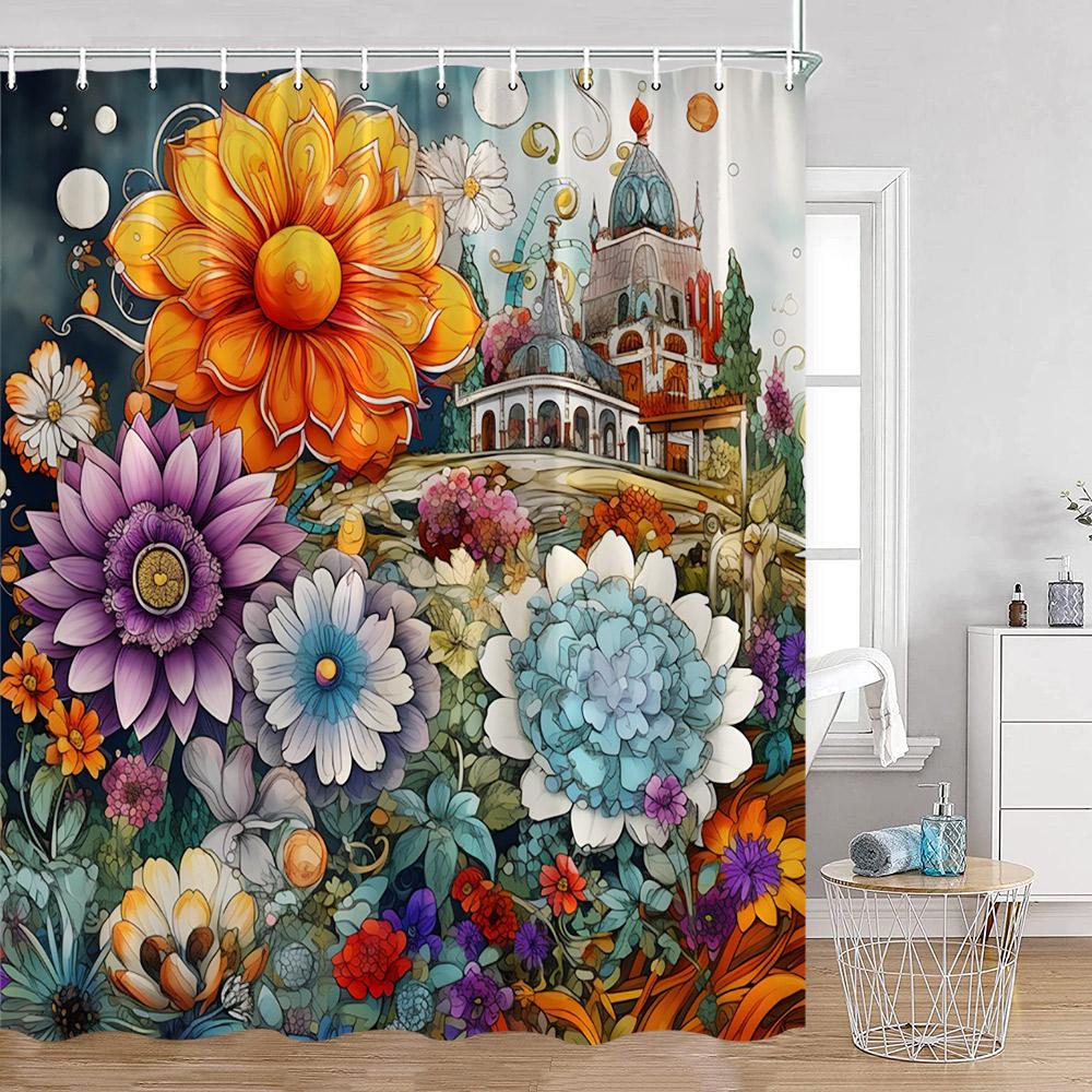Bohemian Blume Duschvorhang Boho Floral Vintage Druck Mandala Blumen und Pflanzen Badezimmer Vorhang Polyester Bad Dekoration