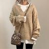 Trendy Korean & Japanese Style Women's Autumn Winter Loose Knit Patchwork Cotton Pullover
