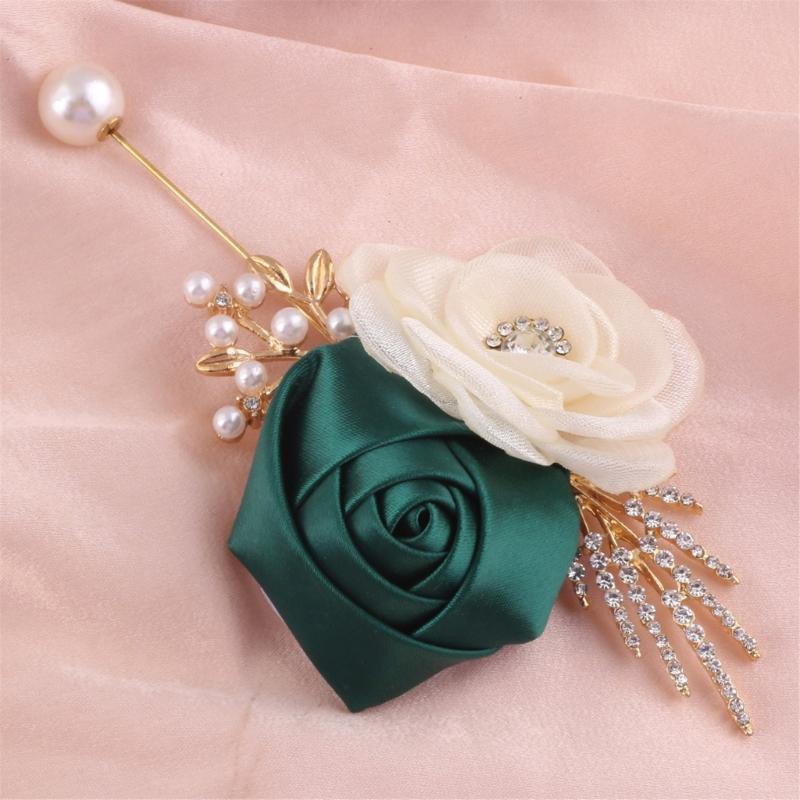 Handcrafts Wedding Corsage with Fabric Camellia Rose Design For Bridal Wedding Ceremony And Formal Event Dressingup 4PCS