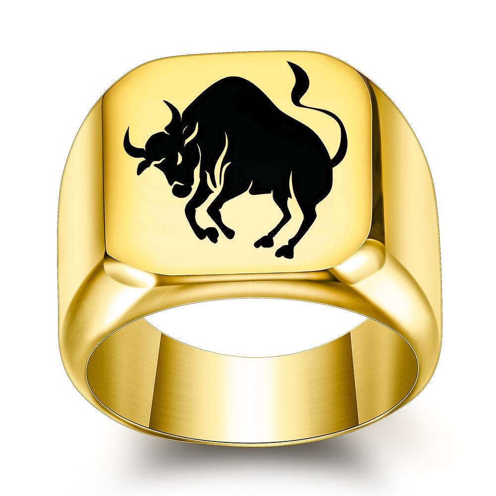 

Мужское панк титановая сталь квадратное кольцо 18 мм широкое готическое дизайн быка модные украшения для мужчин No. 15 золотой