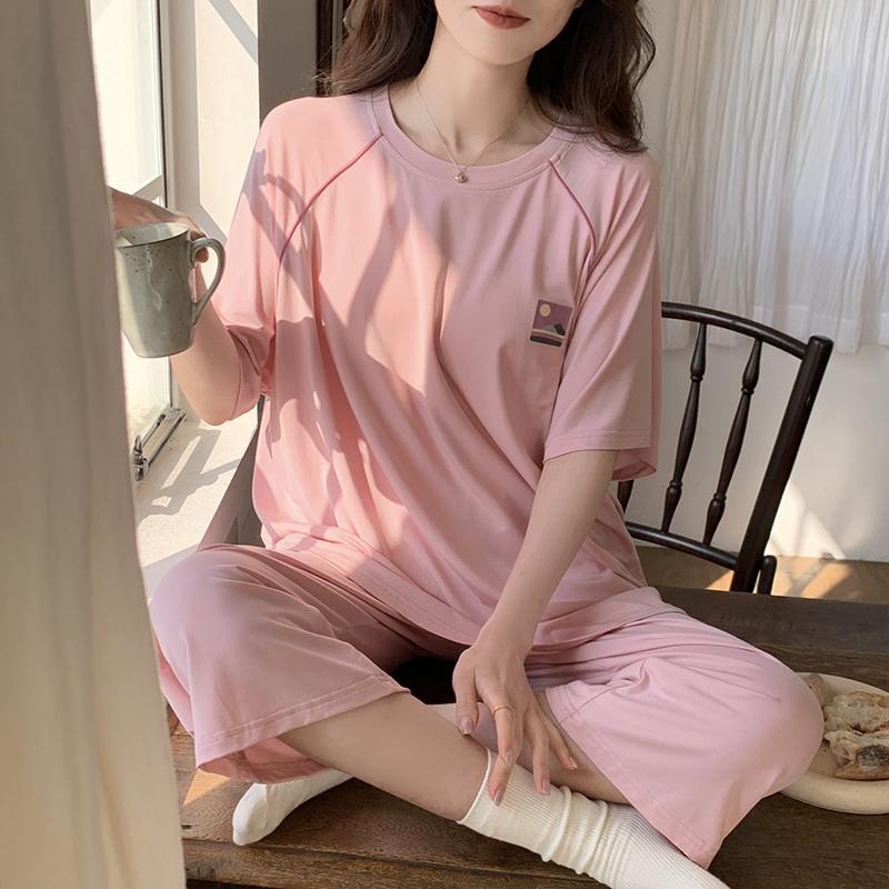 Casual Pajamas Womens Cute Pajama Sets Autumn Winter Short Sleeves Calf-length Pants Modal Ladies Pyjamas Soft Pijamas Pullover